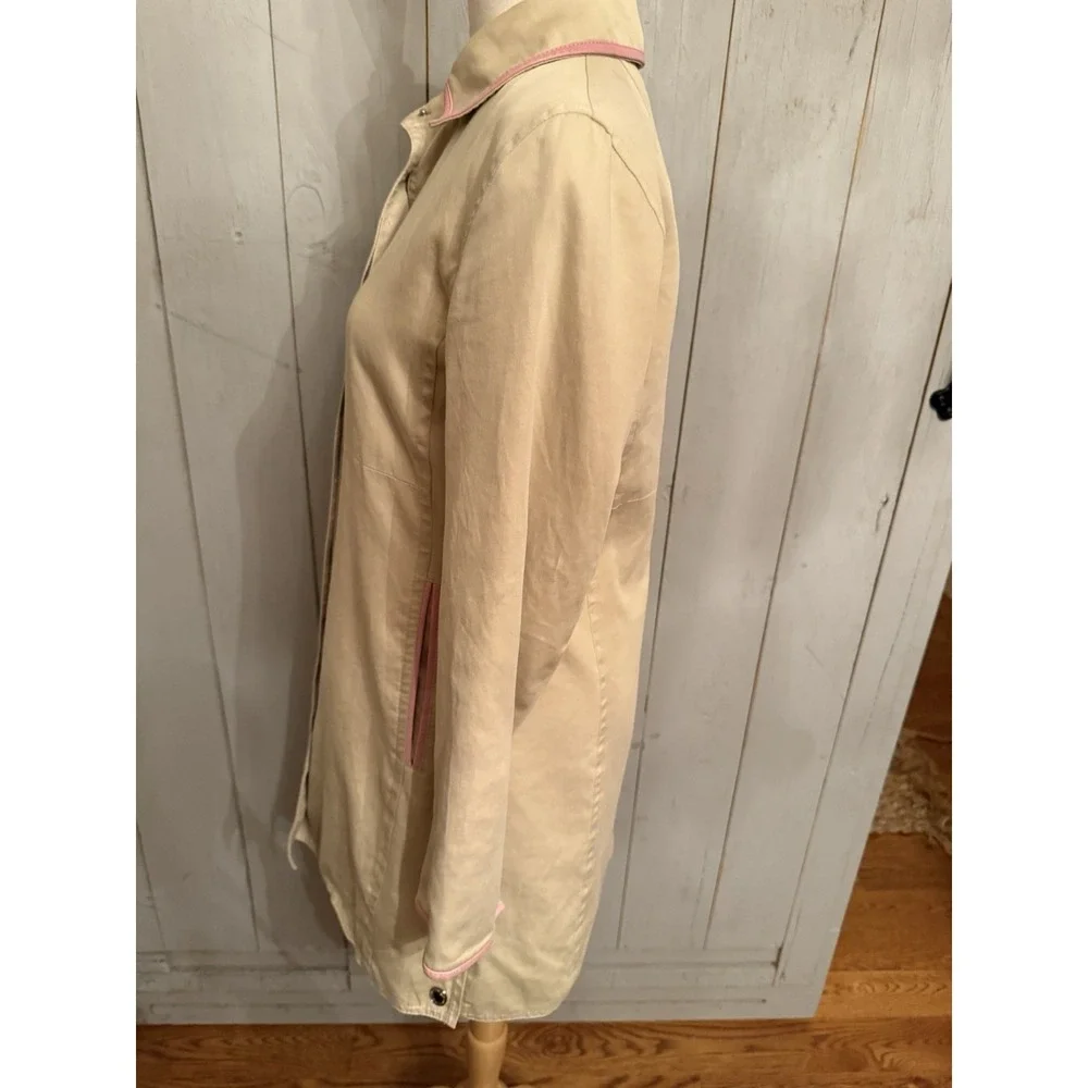 Coach Leatherware Rain Trench Coat Women's Size 4 Tan‎ & Pink Trim Cotton Lined